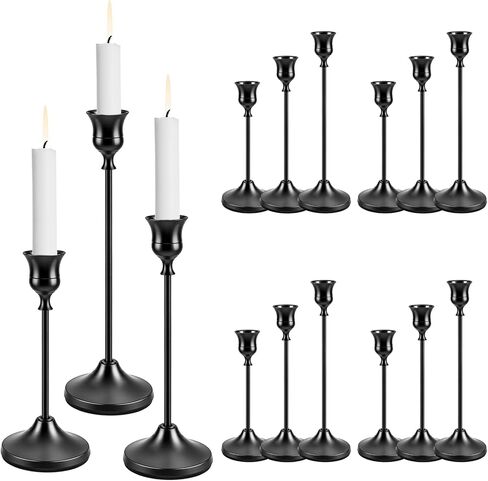15 Pcs 3 Sizes Black Taper Candle Holders, Decorative Candlestick Holder Metal Candle Stand Candlestick Holder Set for Home Decor Wedding Dinning Party Anniversary in Kuwait