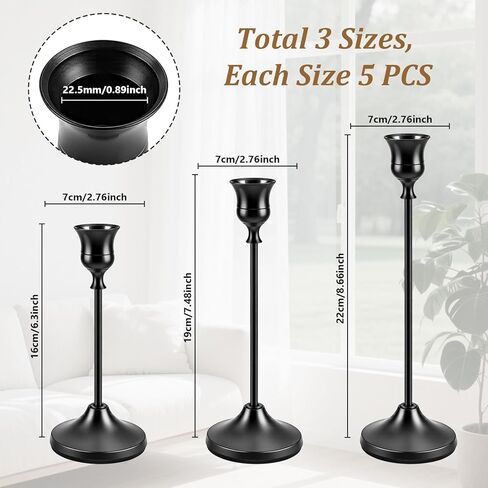 15 Pcs 3 Sizes Black Taper Candle Holders, Decorative Candlestick Holder Metal Candle Stand Candlestick Holder Set for Home Decor Wedding Dinning Party Anniversary in Saudi Arabia