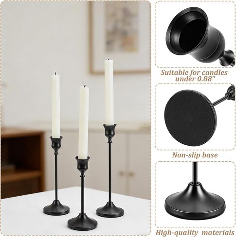 15 Pcs 3 Sizes Black Taper Candle Holders, Decorative Candlestick Holder Metal Candle Stand Candlestick Holder Set for Home Decor Wedding Dinning Party Anniversary in Saudi Arabia