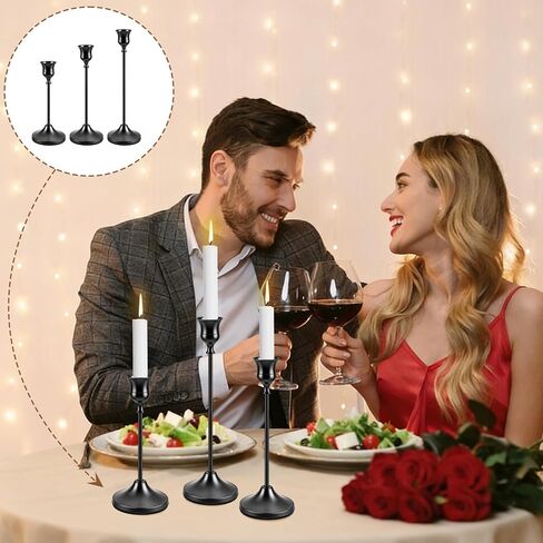 15 Pcs 3 Sizes Black Taper Candle Holders, Decorative Candlestick Holder Metal Candle Stand Candlestick Holder Set for Home Decor Wedding Dinning Party Anniversary in Saudi Arabia
