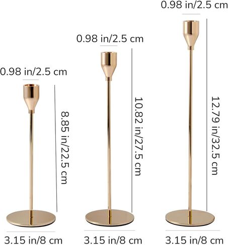 حامل شمعدان ذهبي من MrMrMrKura، حامل شموع مدبب، مجموعة حامل شموع طويلة مكونة من 3 قطع للشموع الطويلة، شمعدان ديكور لحفلات الزفاف والحفلات وديكور المنزل (ذهبي) in Kuwait