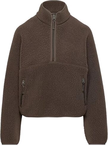 Womens Fleece Sweatshirts Cropped Half Zip Sherpa Pullover Fuzzy Warm Winter Jackets with Zipper Pockets in Saudi Arabia