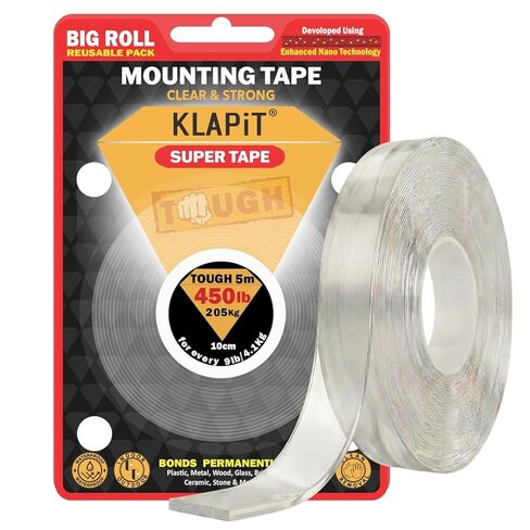 KLAPiT Super Tape – Clear Double Sided Heavy Duty Adhesive, Enhanced Nano Technology Waterproof Mounting for Indoor & Outdoor, Stone, Tiles, Wood, Glass, Wall, Metal – Holds 450 lbs 2.28lb per inch in Kuwait
