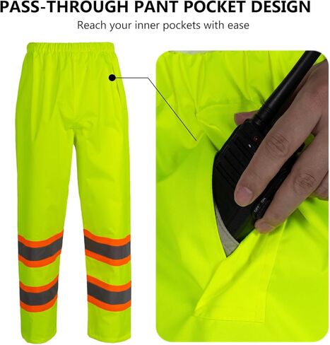 بدلة مطر آمنة من الدرجة 3 سترة وسروال عمل مقاوم للماء مع غطاء قابل للطي، بدلات مطر Hi Vis للرجال in Kuwait