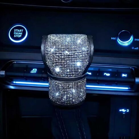 Universal 15-inch Steering Wheel Cover, Rhinestone Center Console Cover, Sparkling Gear Shift Cover, Gold car Phone Holder, 4-Piece Crystal car Decoration Set (White) in Saudi Arabia