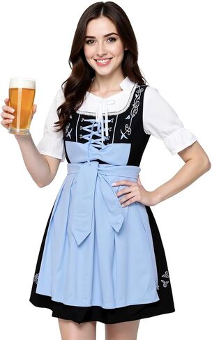 3 Pieces Dirndl Dresses Women Oktoberfest Outfits Women Cotton German Costume Traditional Bavarian Beer Carnival Outfit in Kuwait