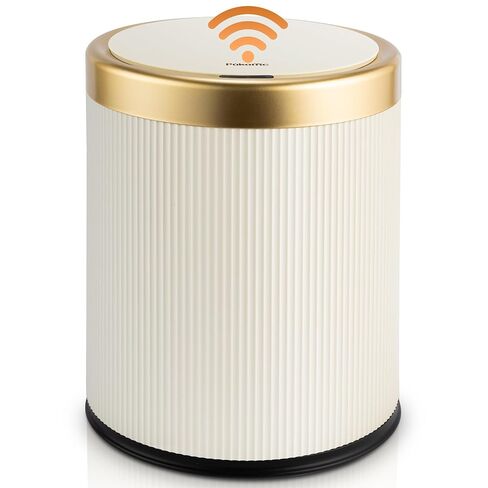 سلة مهملات الحمام من Pukomc مع غطاء، 3.5 جالون مستشعر حركة مقاوم للماء، صناديق قمامة بلاستيكية ذكية مناسبة للمطبخ، الحمام، غرفة النوم، غرفة المعيشة، المكتب، بيج in Kuwait