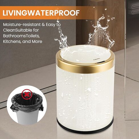 سلة مهملات الحمام من Pukomc مع غطاء، 3.5 جالون مستشعر حركة مقاوم للماء، صناديق قمامة بلاستيكية ذكية مناسبة للمطبخ، الحمام، غرفة النوم، غرفة المعيشة، المكتب، بيج in Kuwait