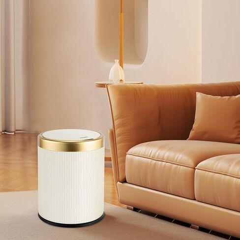 سلة مهملات الحمام من Pukomc مع غطاء، 3.5 جالون مستشعر حركة مقاوم للماء، صناديق قمامة بلاستيكية ذكية مناسبة للمطبخ، الحمام، غرفة النوم، غرفة المعيشة، المكتب، بيج in Kuwait