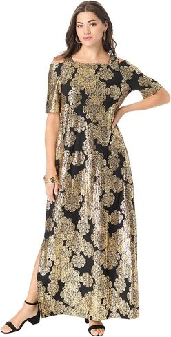 Roaman's Women's Plus Size Cold Shoulder Maxi Dress in Saudi Arabia