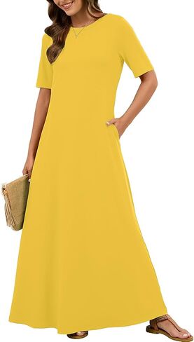 KORSIS Maxi Dresses for Women Short Sleeve Casual Summer 2026 Long T Shirt Dress Loose Beach Vacation Sundress with Pockets in Kuwait