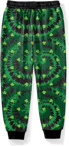 Unisex Kids St.Patrick's Day Clover Print Pants Shamrock Drawstring Jogger with Pockets 6-14 Years in Kuwait