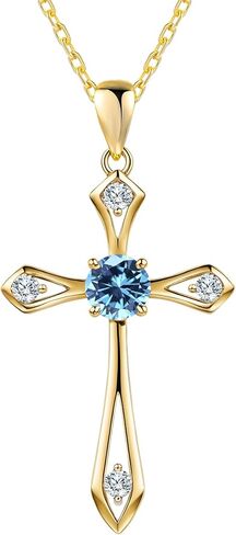 Cross Necklace for Women,925 Sterling Silver Birthstone Necklace with Diamond Faith Religious Birthstone Jewelry Birthday Holiday Gifts for Her/Wife/Mom/Girlfriend in Kuwait