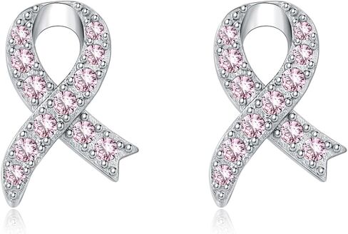 Breast Cancer Awareness Earrings 925 Sterling Silver Pink Ribbon Stud Bracelet Necklace Jewelry Survivor Gifts for Women in Kuwait