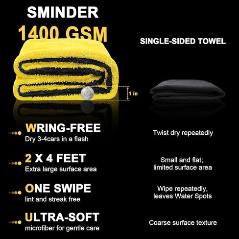 1400 GSM Car Drying Towels – Microfiber Towels for Cars (48" x 24"), Ultra-Absorbent, Streak-Free, Scratch-Free, No Water Spots, Double-Twist Pile & Edgeless Design in Kuwait