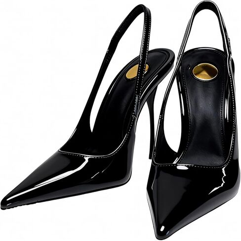 Women's Pointed Toe Slingback Stiletto Pumps | Patent Leather Stretch Strap Backless Dress Heels in Saudi Arabia