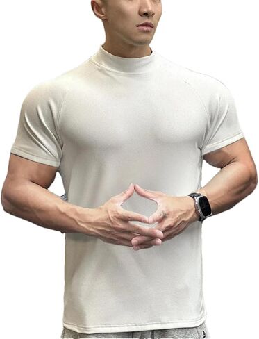 Zadaos Men's T-Shirt Velour Round Neck Cotton Running Short Sleeve High Neck Shirt in Saudi Arabia