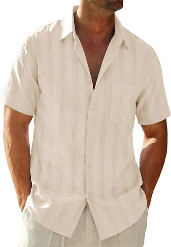 Runcati Mens Button Down Shirts Casual Short Sleeve Textured Shirt Summer Beach Wedding Tops in Saudi Arabia