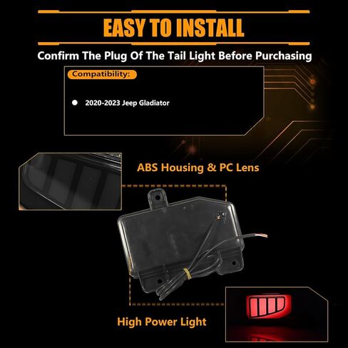 Dynamic Rear Fog Bumper Reflector Brake Tail Lights for 2020-2023 Gladiator in Kuwait