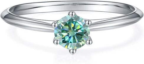 Gem's Beauty Green Moissanite Rings 0.5Ct /1.0Ct/1.5Ct/2.0Ct/3.0Ct/5.0Ct D Color Round Diamond Green Moissanite Rings Sterling Silver Band Ring Wedding Engagement Rings for Women(Size 5-10) in Kuwait