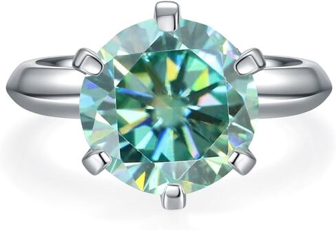خواتم مويسانيتي خضراء من Gem's Beauty 0.5 قيراط / 1.0 قيراط / 1.5 قيراط / 2.0 قيراط / 3.0 قيراط / 5.0 قيراط D لون مستدير من الألماس الأخضر مويسانيتي خواتم من الفضة الإسترليني خاتم خطوبة زفاف للنساء (مقاس 5-10) in Kuwait