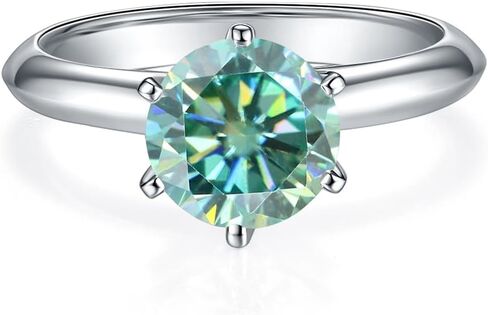 خواتم مويسانيتي خضراء من Gem's Beauty 0.5 قيراط / 1.0 قيراط / 1.5 قيراط / 2.0 قيراط / 3.0 قيراط / 5.0 قيراط D لون مستدير من الألماس الأخضر مويسانيتي خواتم من الفضة الإسترليني خاتم خطوبة زفاف للنساء (مقاس 5-10) in Kuwait