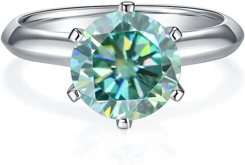 خواتم مويسانيتي خضراء من Gem's Beauty 0.5 قيراط / 1.0 قيراط / 1.5 قيراط / 2.0 قيراط / 3.0 قيراط / 5.0 قيراط D لون مستدير من الألماس الأخضر مويسانيتي خواتم من الفضة الإسترليني خاتم خطوبة زفاف للنساء (مقاس 5-10) in Kuwait
