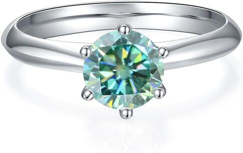 خواتم مويسانيتي خضراء من Gem's Beauty 0.5 قيراط / 1.0 قيراط / 1.5 قيراط / 2.0 قيراط / 3.0 قيراط / 5.0 قيراط D لون مستدير من الألماس الأخضر مويسانيتي خواتم من الفضة الإسترليني خاتم خطوبة زفاف للنساء (مقاس 5-10) in Kuwait