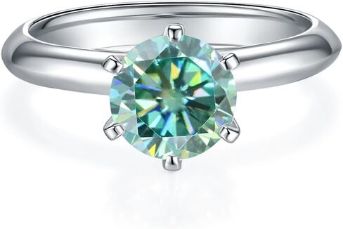 خواتم مويسانيتي خضراء من Gem's Beauty 0.5 قيراط / 1.0 قيراط / 1.5 قيراط / 2.0 قيراط / 3.0 قيراط / 5.0 قيراط D لون مستدير من الألماس الأخضر مويسانيتي خواتم من الفضة الإسترليني خاتم خطوبة زفاف للنساء (مقاس 5-10) in Kuwait