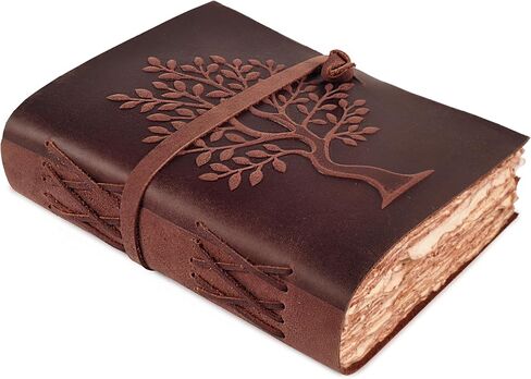 LEATHER VILLAGE Tree of Life Handmade Leather Bound Vintage Journal for Men & Women - 200 Pages Antique Deckle Edge Handmade Paper- Book of Shadow - Distressed Brown - 6X4 Inches in Kuwait