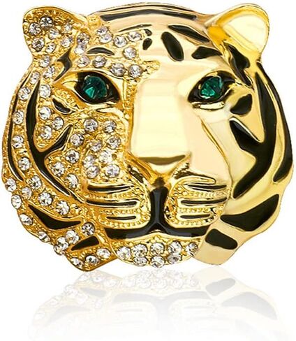 Rhinestone Tiger Head Brooch Pins.Gold Silver Animal Lapel Pin,Charm Lion Coat Collar Brooch for Men Suit Pin in Saudi Arabia