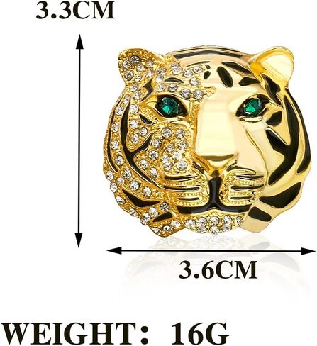 Rhinestone Tiger Head Brooch Pins.Gold Silver Animal Lapel Pin,Charm Lion Coat Collar Brooch for Men Suit Pin in Saudi Arabia