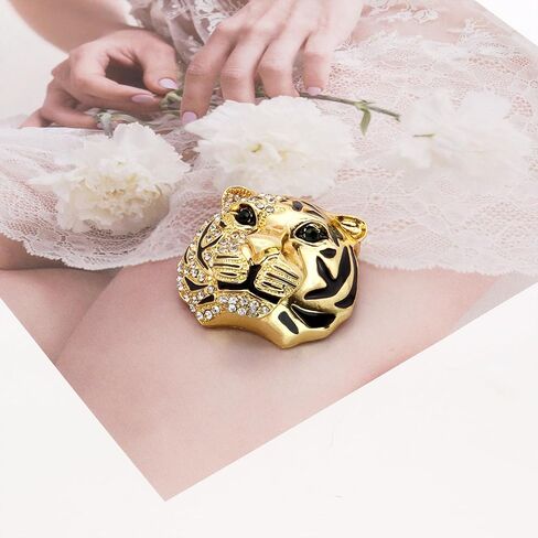Rhinestone Tiger Head Brooch Pins.Gold Silver Animal Lapel Pin,Charm Lion Coat Collar Brooch for Men Suit Pin in Saudi Arabia