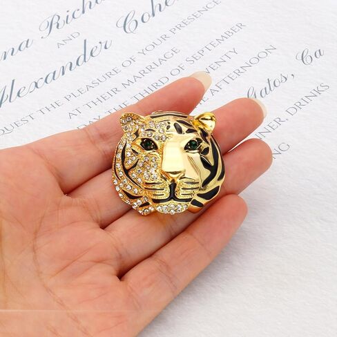 Rhinestone Tiger Head Brooch Pins.Gold Silver Animal Lapel Pin,Charm Lion Coat Collar Brooch for Men Suit Pin in Saudi Arabia