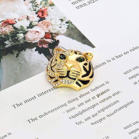 Rhinestone Tiger Head Brooch Pins.Gold Silver Animal Lapel Pin,Charm Lion Coat Collar Brooch for Men Suit Pin in Saudi Arabia
