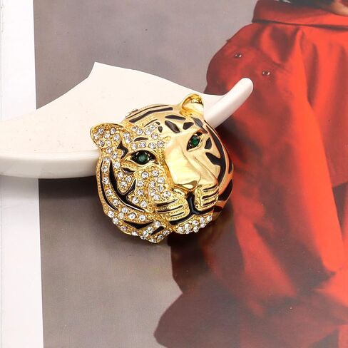 Rhinestone Tiger Head Brooch Pins.Gold Silver Animal Lapel Pin,Charm Lion Coat Collar Brooch for Men Suit Pin in Saudi Arabia