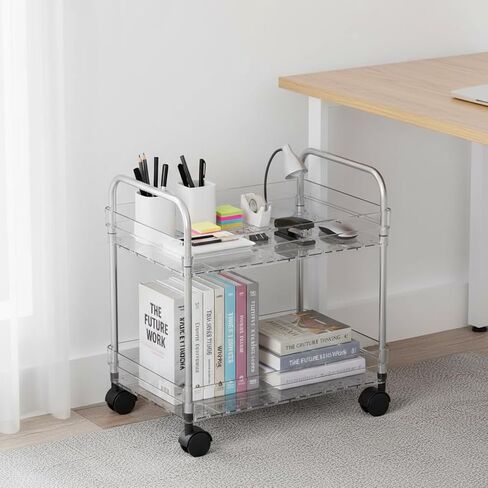 Betoveren 3 Tier Utility Rolling Cart with Wheels Multifunctional Storage Cart Clear Movable Storage Organizer with Handle and Hooks for Home Kitchen Office Bathroom Organization Transparent in Saudi Arabia