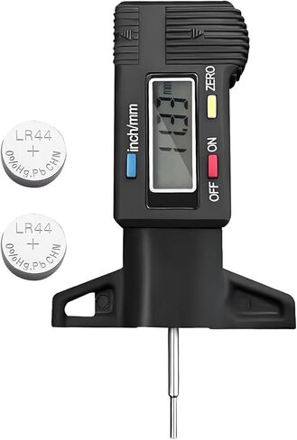 Digital Tire Tread Depth Gauge, 1 Inch/25.4 mm Metal Tread Depth Measurement with LCD Display, Accurate Zeroable Tire Depth Measuring Tool for Cars Trucks Vans SUVs (Black) in Kuwait