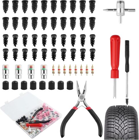 Flat Tire Plug Kit,Self-Service 2-Size Tire Repair Rubber Nail Kit Includes Tires Pressure Monitor/Repair Screws/Pliers/Screwdrivers,Flat Tires Repairs Kits for Vacuum Tubeless in Saudi Arabia