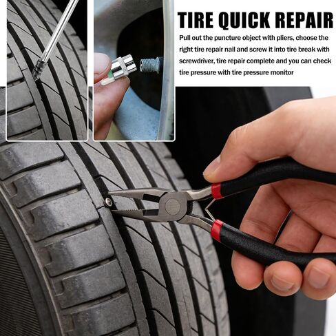 Flat Tire Plug Kit,Self-Service 2-Size Tire Repair Rubber Nail Kit Includes Tires Pressure Monitor/Repair Screws/Pliers/Screwdrivers,Flat Tires Repairs Kits for Vacuum Tubeless in Saudi Arabia