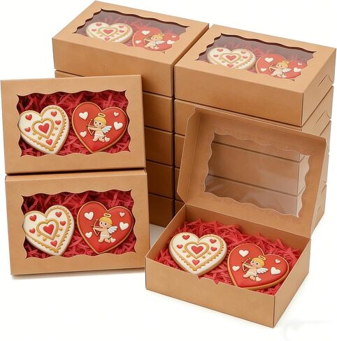 25 Pcs Cookie Boxes 7" x 4 3/8" x 1 1/2" Inches: Bakery Boxes with Window, Treat Boxes, Strawberry Boxes, Dount Boxes for Chocolates Strawberries, Dessert-Kraft Paper in Kuwait