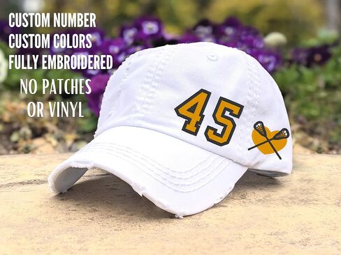 Women's Custom Lacrosse Jersey Team Number Hat, Baseball or High Ponytail Cap, Handmade Embroidered Not a Patch, Spirit Game Wear Tailgating School JV Varsity College, Gift Mom Wife Team Friend Grey in Kuwait