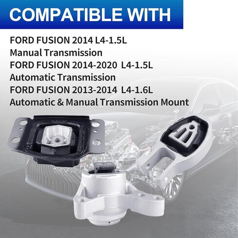 مجموعة تركيب محرك المحرك - متوافقة مع Fusion 2014-2020 L4 1.5L، Fusion 2013-2014 1.6L تلقائي ودليل، استبدال # 3348 3329 3327 A5768 A5830 A5603، مجموعة من 3 in Saudi Arabia