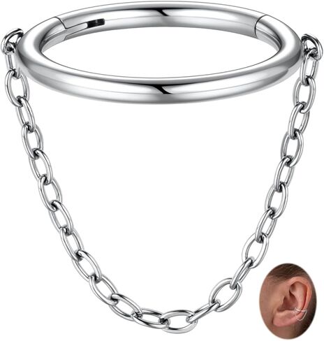 PEAKLINK 16G Dangle Nose Ring Chain Nose Hoop Conch Earring 16G Septum Jewelry 316L Surgical Steel Cartilage Helix Daith Piercing Rook Tragus Lobe Jewelry in Kuwait