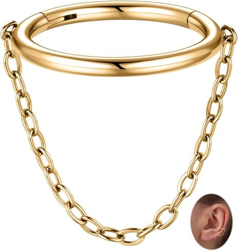 PEAKLINK 16G Dangle Nose Ring Chain Nose Hoop Conch Earring 16G Septum Jewelry 316L Surgical Steel Cartilage Helix Daith Piercing Rook Tragus Lobe Jewelry in Saudi Arabia