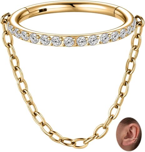 PEAKLINK 16G Dangle Nose Ring Chain Nose Hoop Conch Earring 16G Septum Jewelry 316L Surgical Steel Cartilage Helix Daith Piercing Rook Tragus Lobe Jewelry in Saudi Arabia