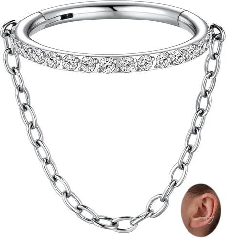 PEAKLINK 16G Dangle Nose Ring Chain Nose Hoop Conch Earring 16G Septum Jewelry 316L Surgical Steel Cartilage Helix Daith Piercing Rook Tragus Lobe Jewelry in Saudi Arabia