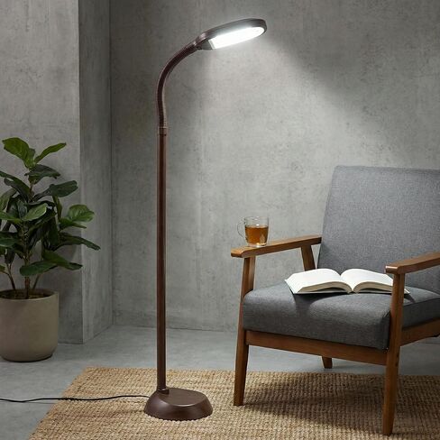 Lavish Home 72-1438 Full Spectrum Natural Sunlight Floor Lamp with Bendable Neck-Reading, Craft, Studying, and Esthetician Light, 62.5", Brown in Kuwait