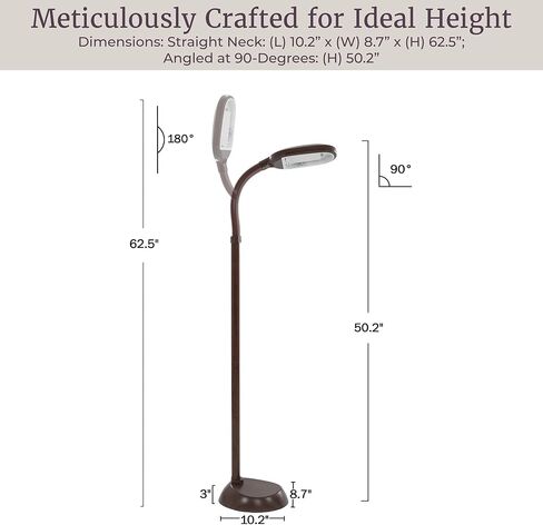 Lavish Home 72-1438 Full Spectrum Natural Sunlight Floor Lamp with Bendable Neck-Reading, Craft, Studying, and Esthetician Light, 62.5", Brown in Kuwait