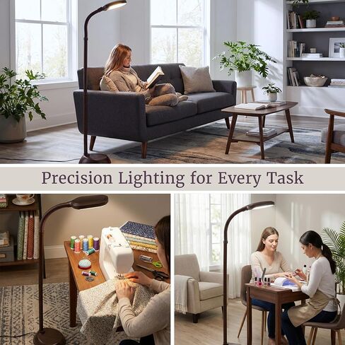 Lavish Home 72-1438 Full Spectrum Natural Sunlight Floor Lamp with Bendable Neck-Reading, Craft, Studying, and Esthetician Light, 62.5", Brown in Kuwait